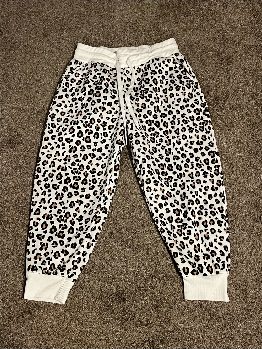 White Leopard Print Jogger Pants EUC